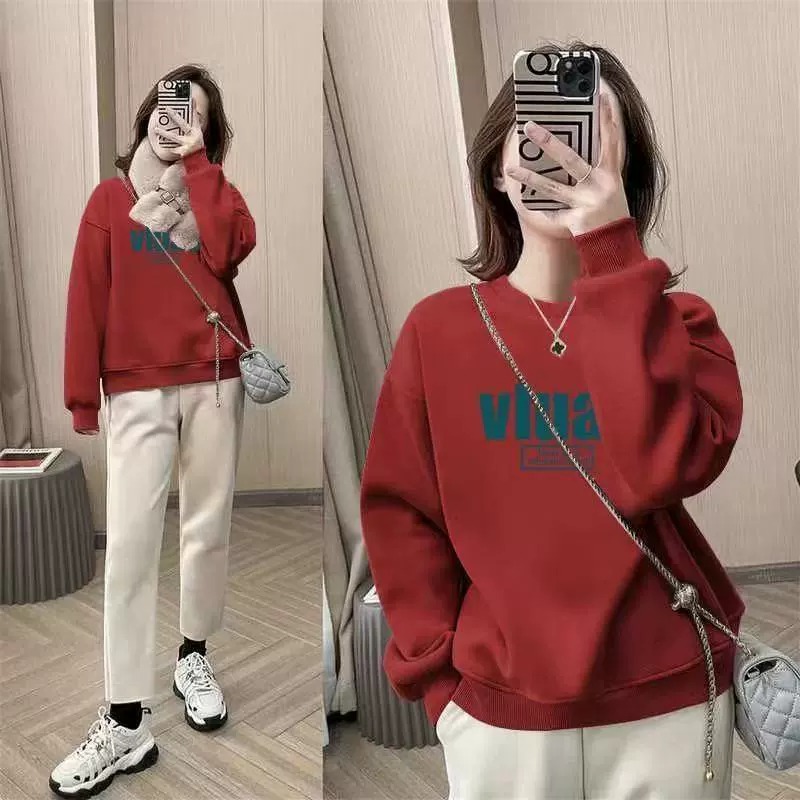 Oversized Crewneck Fleece - Женский свитшот с круглым вырезом, утепленный