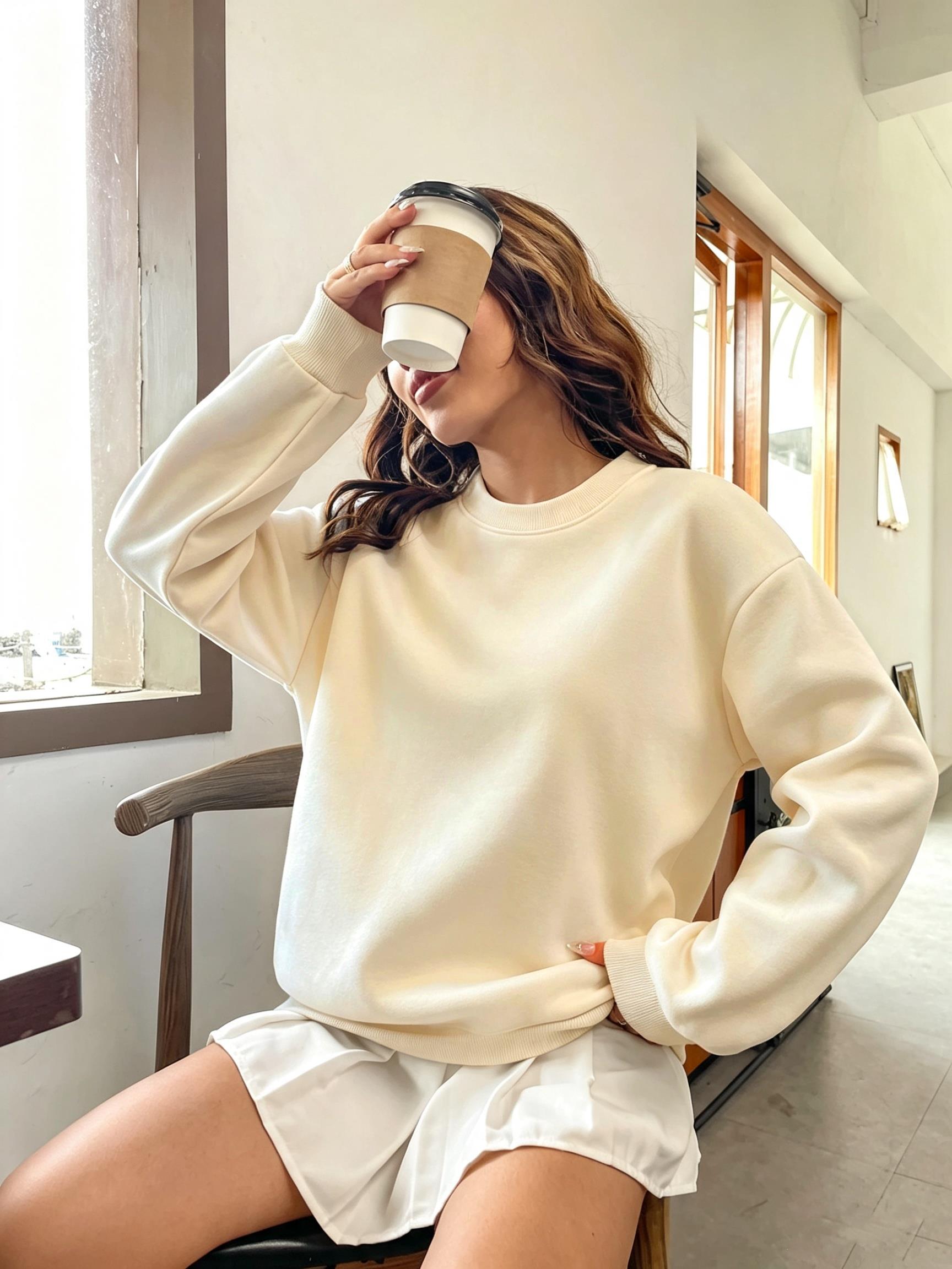 Корейский женский свитшот овер – обзор и цена Oversized Crewneck Fleece